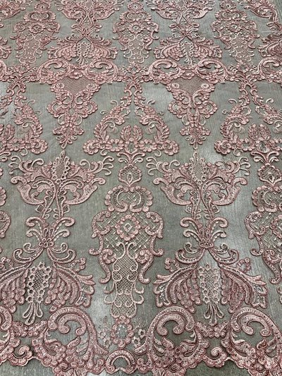 Vivian DUSTY ROSE Polyester Embroidery with Sequins on Mesh Lace Fabric by the Yard for Gown, Wedding, Bridesmaid, Prom - 10003