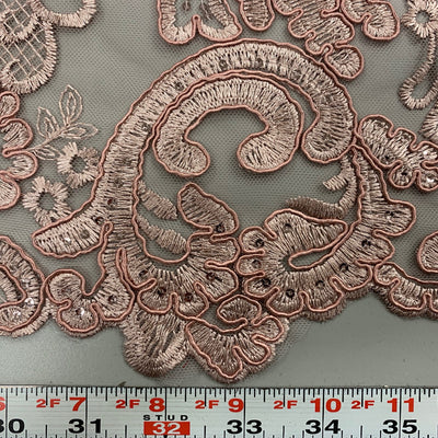 Vivian DUSTY ROSE Polyester Embroidery with Sequins on Mesh Lace Fabric by the Yard for Gown, Wedding, Bridesmaid, Prom - 10003