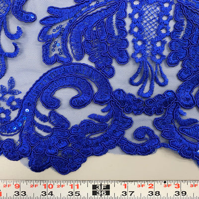 Vivian ROYAL BLUE Polyester Embroidery with Sequins on Mesh Lace Fabric by the Yard for Gown, Wedding, Bridesmaid, Prom - 10003