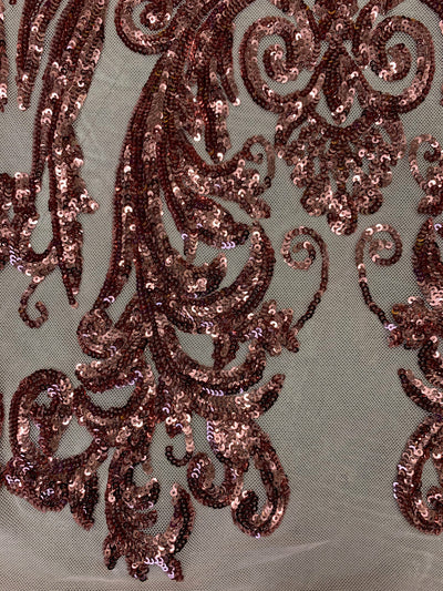Alaina DUSTY PINK Curlicue Sequins on Mesh Lace Fabric by the Yard - 10018