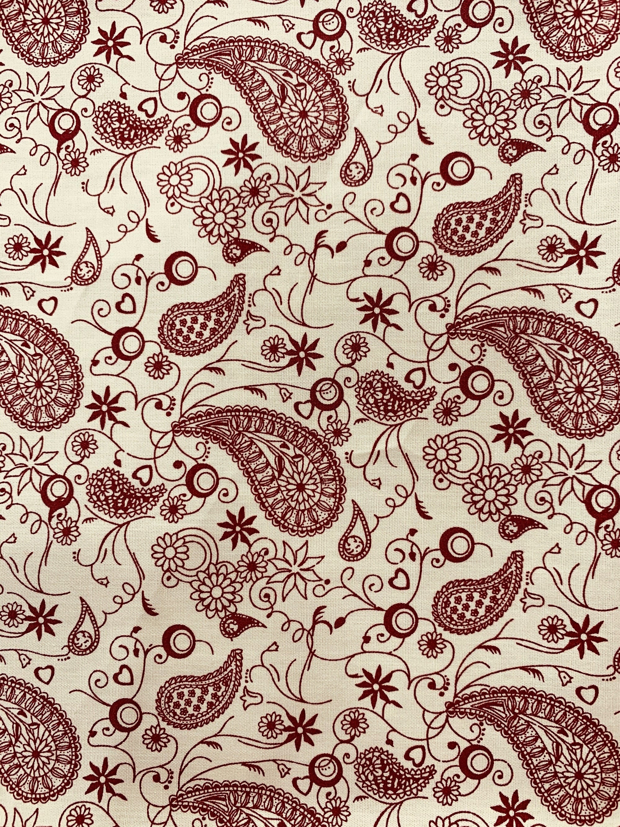 Marie RED PAISLEY 100% Cotton Fabric for Non-Medical Face Mask, Clothes, Costumes, Crafts  - 10173