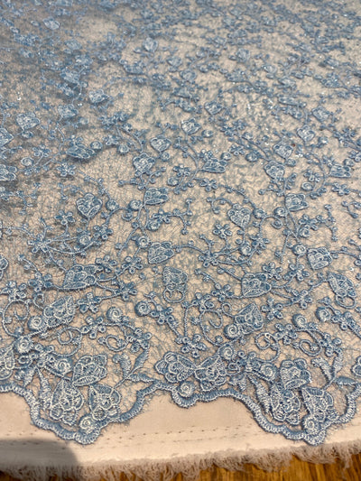 Braelyn BABY BLUE Polyester Floral Embroidery with Sequins on Web Mesh Lace Fabric by the Yard for Gown, Wedding, Bridesmaid, Prom - 10166