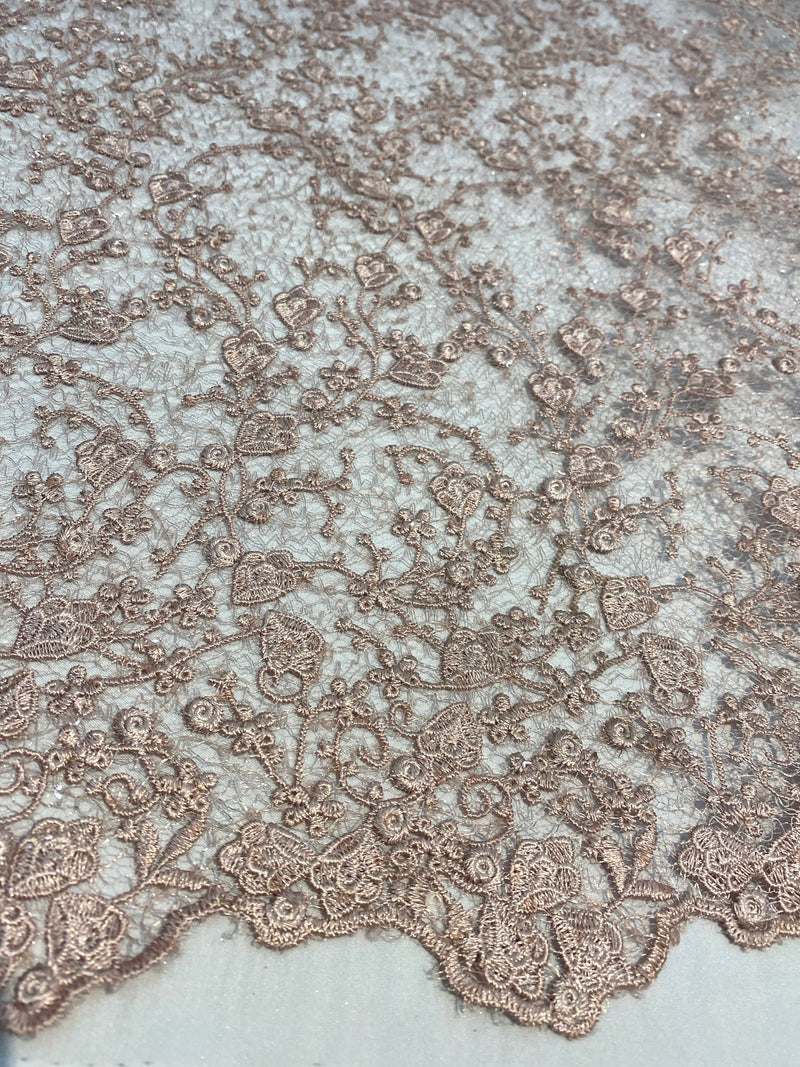 Braelyn MAUVE Polyester Floral Embroidery with Sequins on Web Mesh Lace Fabric by the Yard for Gown, Wedding, Bridesmaid, Prom - 10166