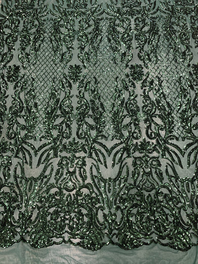 Phoebe HUNTER GREEN Sequins on Mesh Lace Fabric by the Yard - 10062
