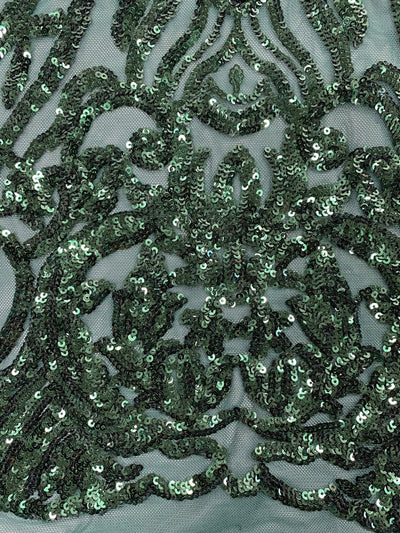 Phoebe HUNTER GREEN Sequins on Mesh Lace Fabric by the Yard - 10062