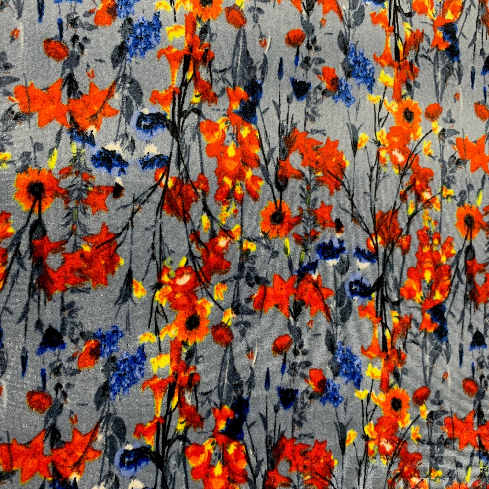 Sutton FLORAL Print 7 on Polyester Stretch Velvet for Bows, Topknot, Scrunchies, Clothes, Costumes, Crafts - 10171