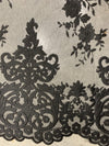 Teagan BLACK Damask Design Embroidered on Mesh Lace Fabric by the Yard - 10027