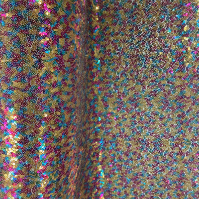 Leila GOLD RAINBOW Sequins on Mesh Fabric by the Yard - 10050