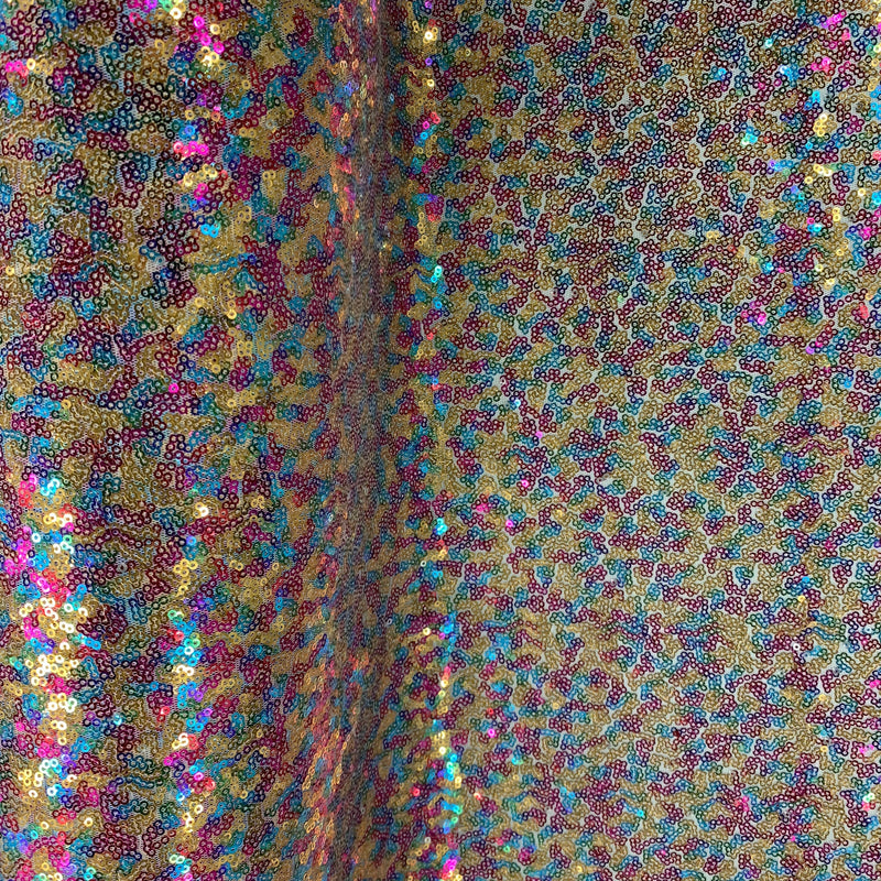 Leila GOLD RAINBOW Sequins on Mesh Fabric by the Yard - 10050