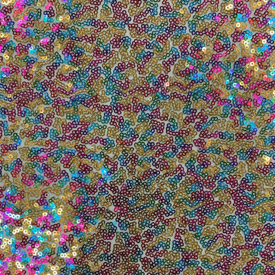 Leila GOLD RAINBOW Sequins on Mesh Fabric by the Yard - 10050