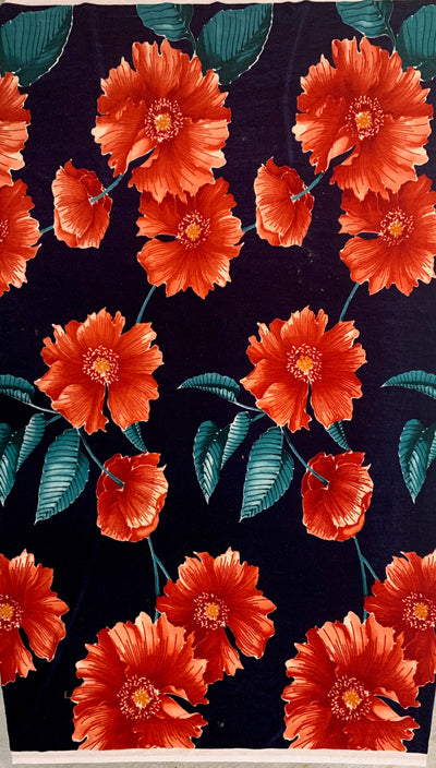 Sutton FLORAL Print 6 on Polyester Stretch Velvet for Bows, Topknot, Scrunchies, Clothes, Costumes, Crafts - 10171