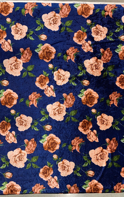 Beatrice FLORAL Print 6 on Polyester Crushed Stretch Velvet Fabric by the Yard for Tops, Clothes, Dance Wear, Costumes, Crafts - 10168