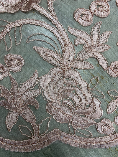 Dakota DUSTY ROSE Polyester Corded Floral Embroidery on Mesh Lace Fabric by the Yard - 10043