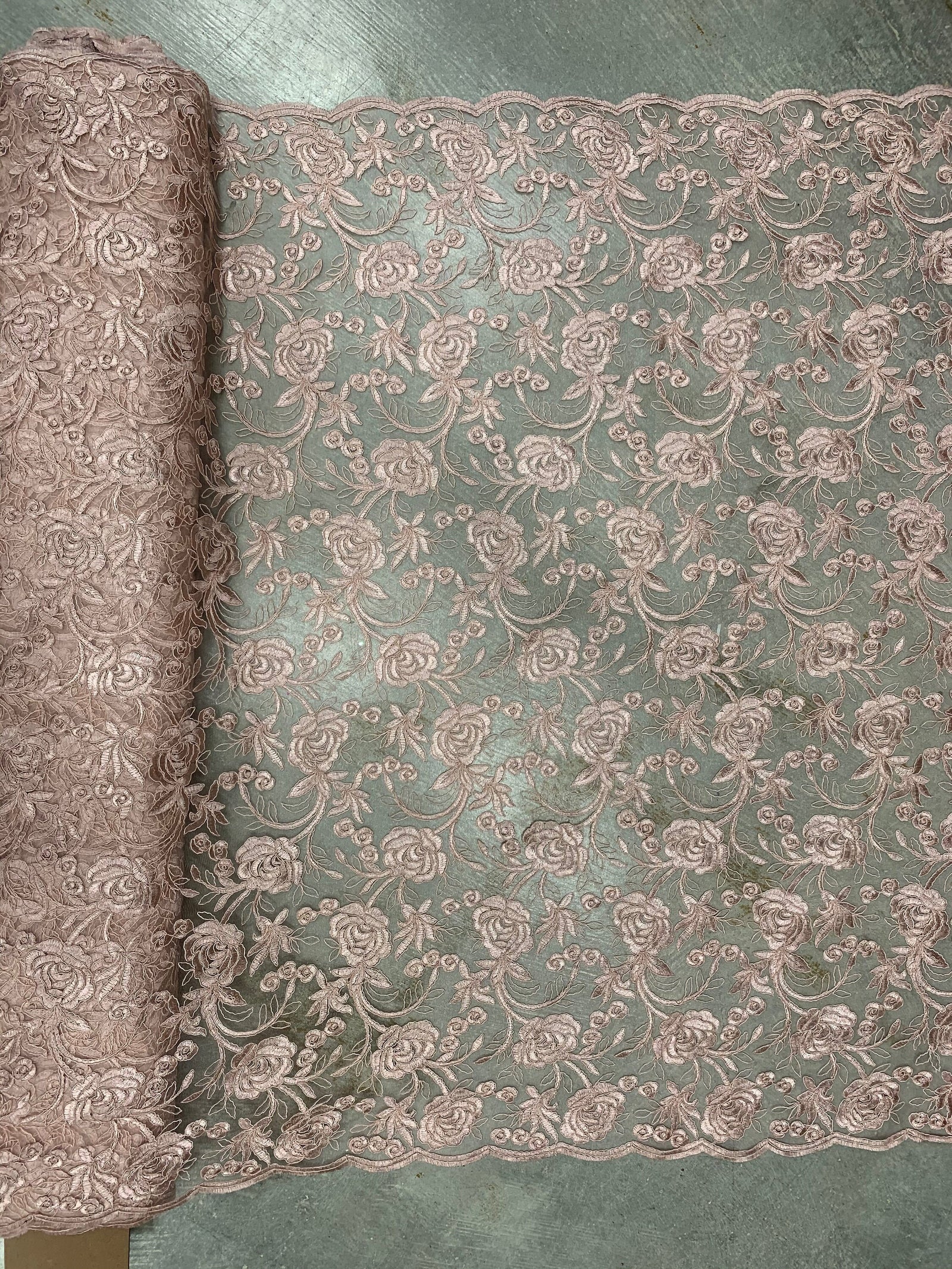 Dakota DUSTY ROSE Polyester Corded Floral Embroidery on Mesh Lace Fabric by the Yard - 10043