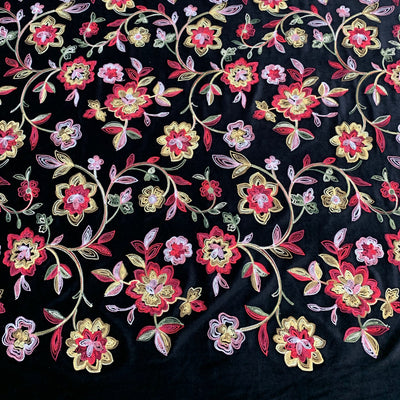 Johanna EMBROIDERED FLORAL 3 Pattern Polyester Stretch Velvet Fabric by the Yard for Tops, Clothes, Dance Wear, Costumes, Crafts - 10167