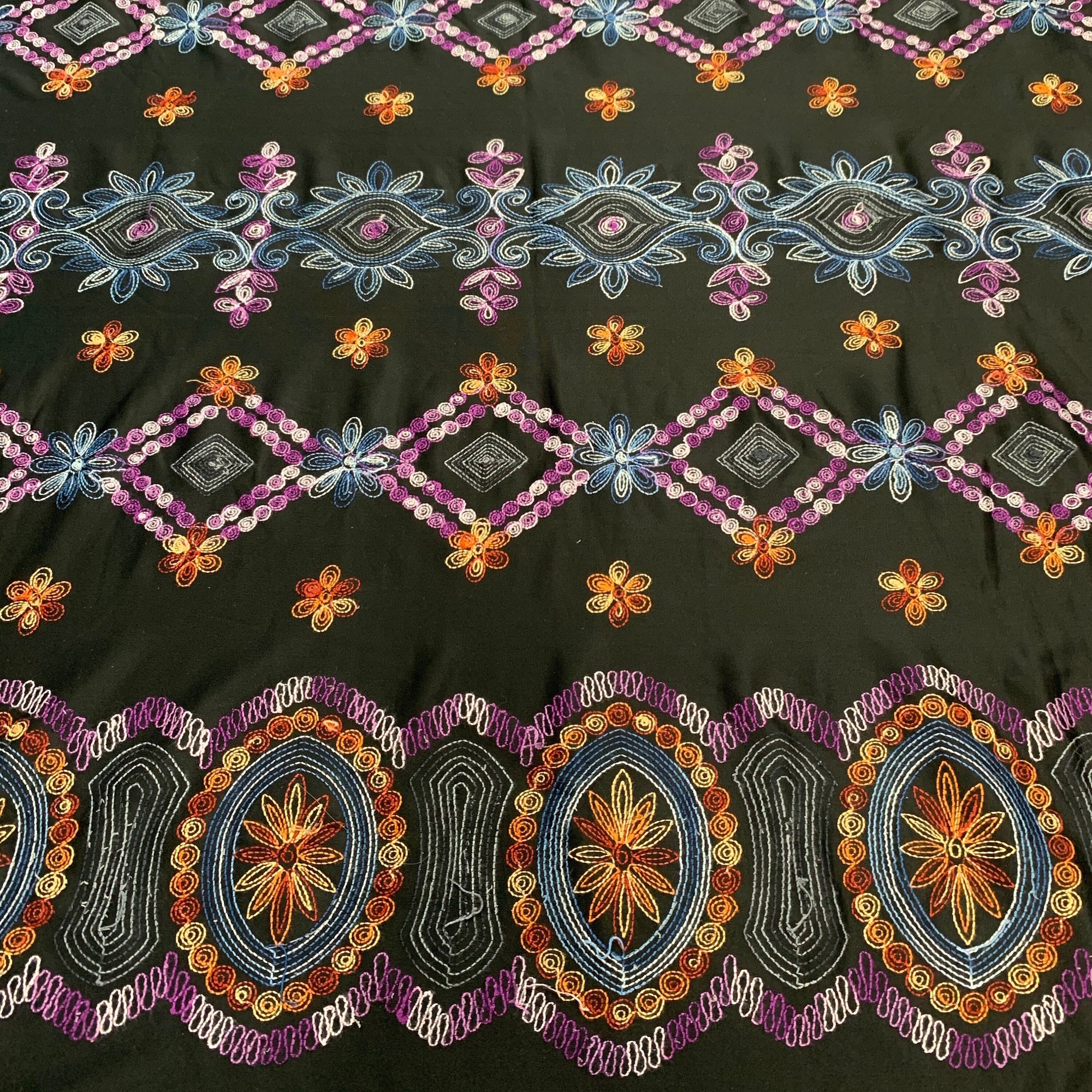 Johanna EMBROIDERED FLORAL 4 Pattern Polyester Stretch Velvet Fabric by the Yard for Tops, Clothes, Dance Wear, Costumes, Crafts - 10167