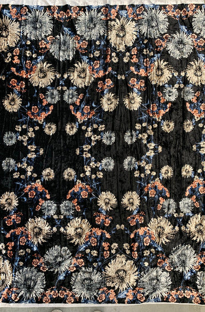 Beatrice FLORAL Print 1 on BLACK Polyester Crushed Stretch Velvet Fabric by the Yard for Tops, Clothes, Dance Wear, Costumes, Crafts - 10168