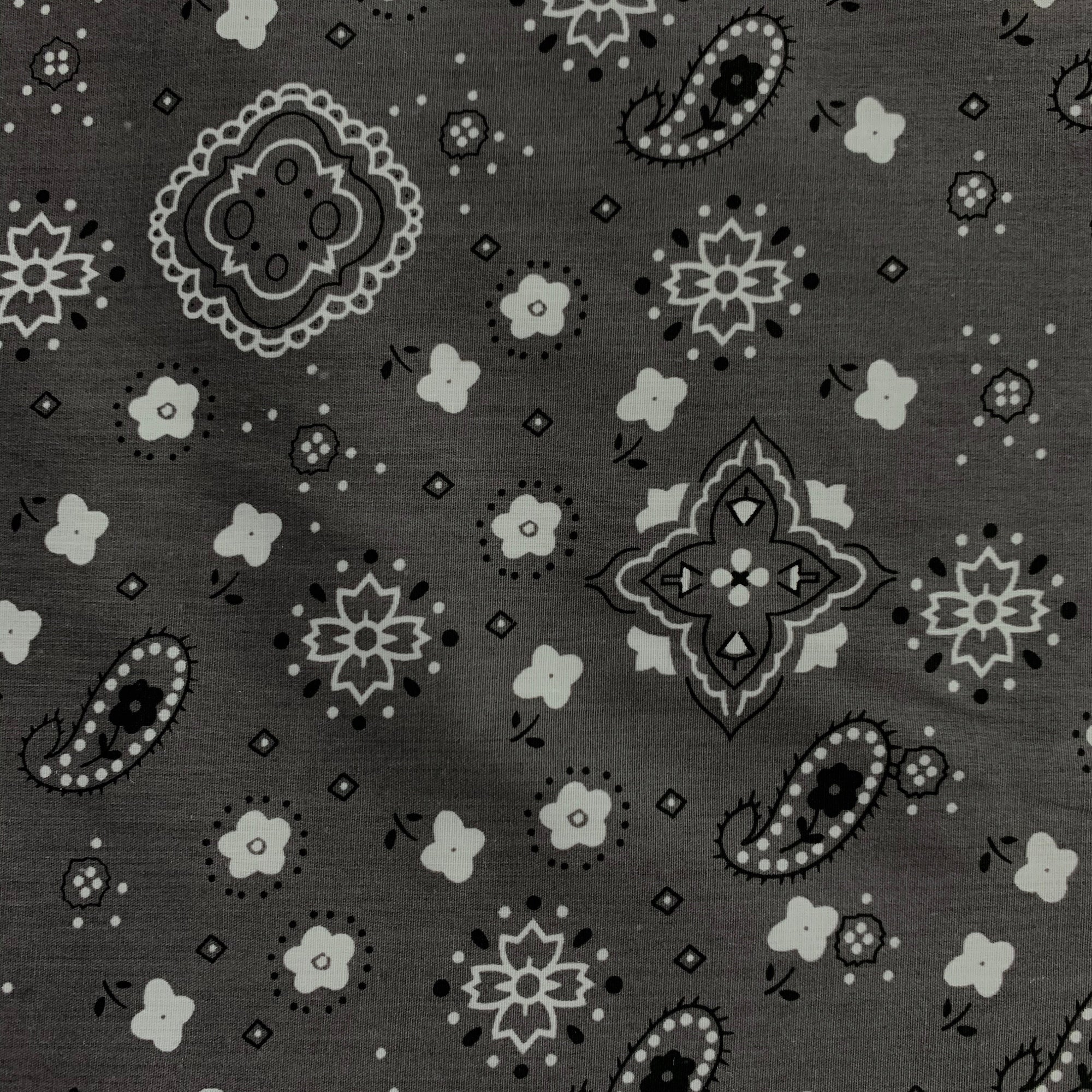 Annabella GREY Paisley Floral Print Bandana Poly Cotton Fabric by the Yard - 10115