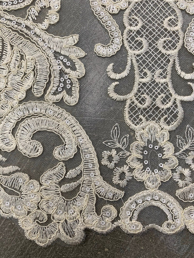 Vivian IVORY Polyester Embroidery with Sequins on Mesh Lace Fabric by the Yard for Gown, Wedding, Bridesmaid, Prom - 10003