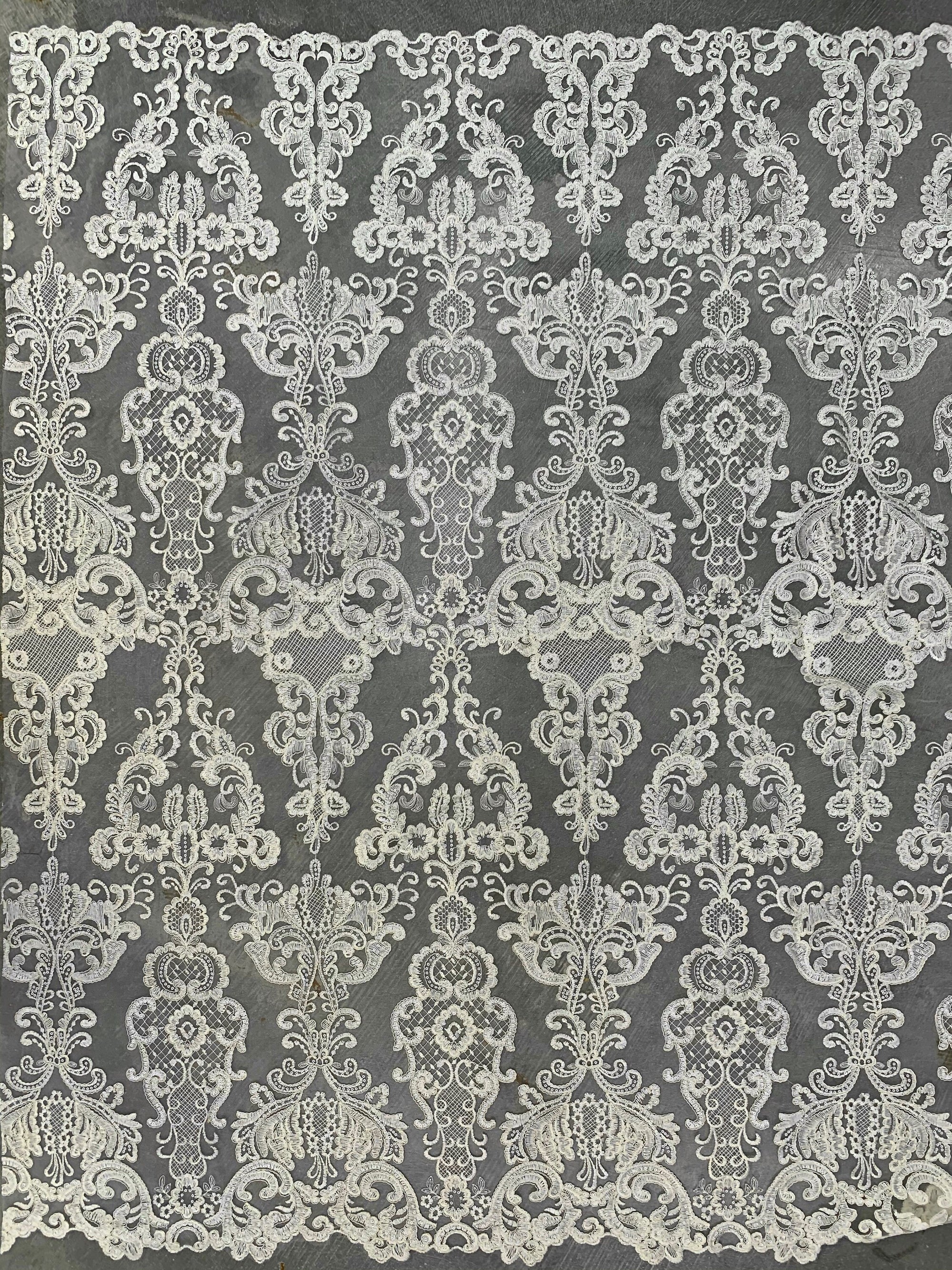 Vivian IVORY Polyester Embroidery with Sequins on Mesh Lace Fabric by the Yard for Gown, Wedding, Bridesmaid, Prom - 10003