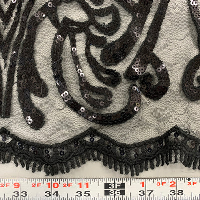 Elsie BLACK Curlicue Sequins on Mesh Lace Fabric by the Yard - 10112