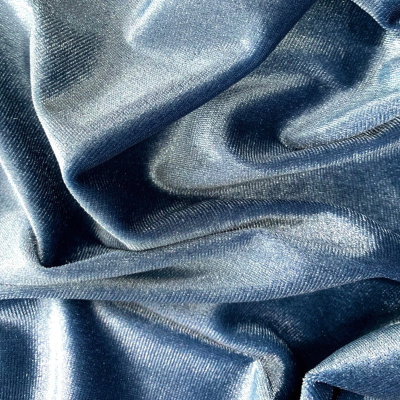 Princess SLATE BLUE Polyester Spandex Stretch Velvet Fabric by the Yard for Tops, Dresses, Skirts, Dance Wear, Costumes, Crafts - 10001