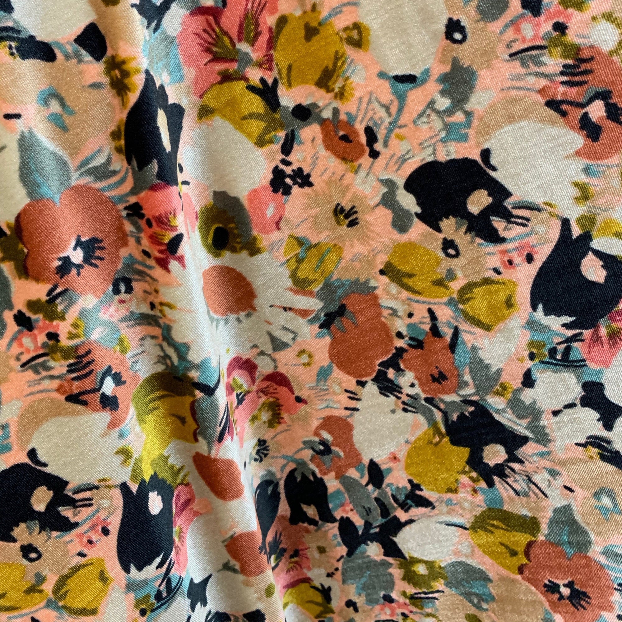 Sutton FLORAL Print 1 on Polyester Stretch Velvet for Bows, Topknot, Scrunchies, Clothes, Costumes, Crafts - 10171