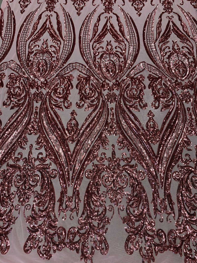 Alaina DUSTY PINK Curlicue Sequins on Mesh Lace Fabric by the Yard - 10018