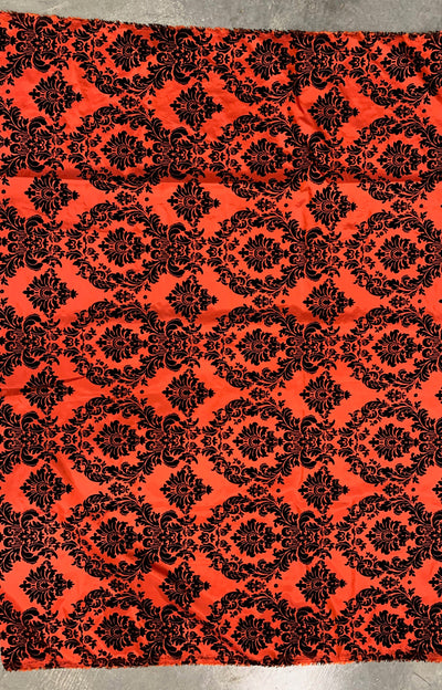Amanda RED Taffeta with Black Velvet Flocked Damask Fabric by the Yard - 10078