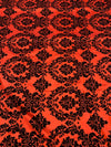 Amanda RED Taffeta with Black Velvet Flocked Damask Fabric by the Yard - 10078