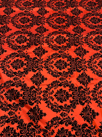 Amanda RED Taffeta with Black Velvet Flocked Damask Fabric by the Yard - 10078
