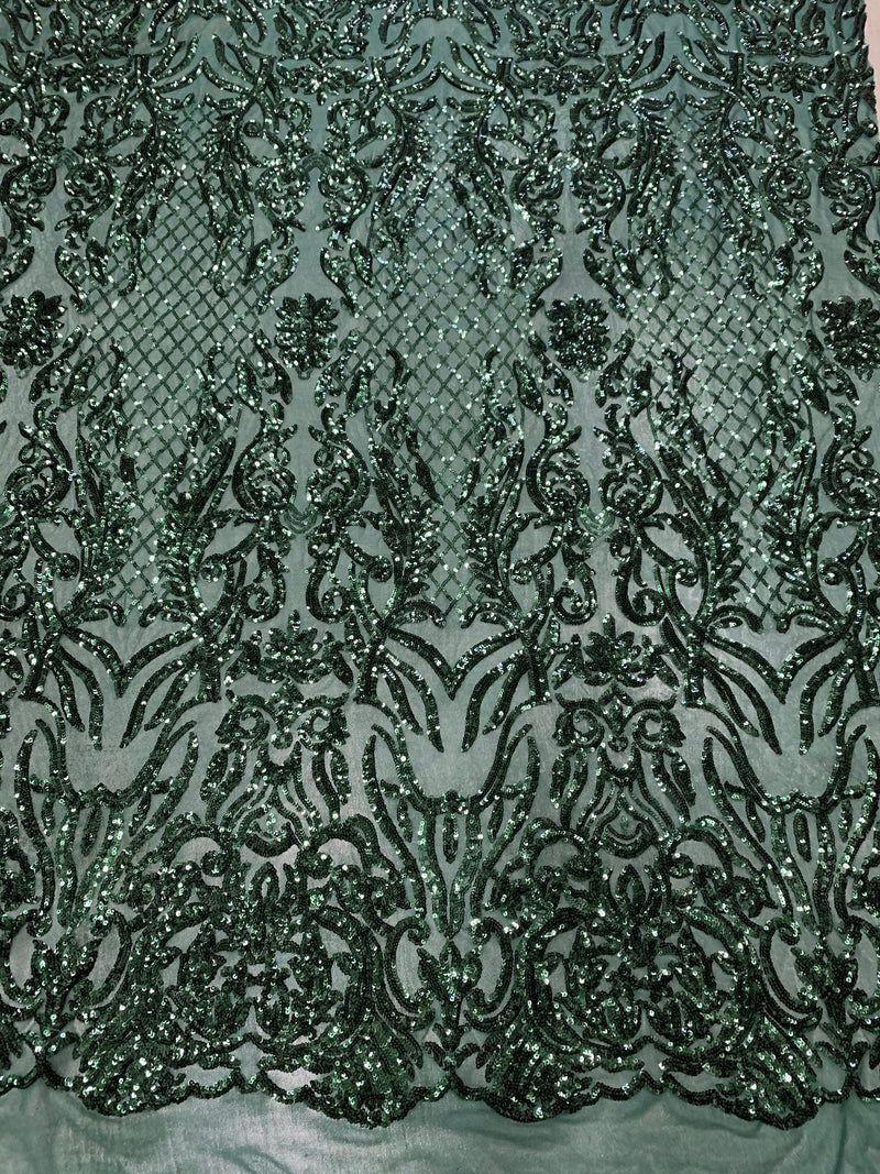 Phoebe HUNTER GREEN Sequins on Mesh Lace Fabric by the Yard - 10062