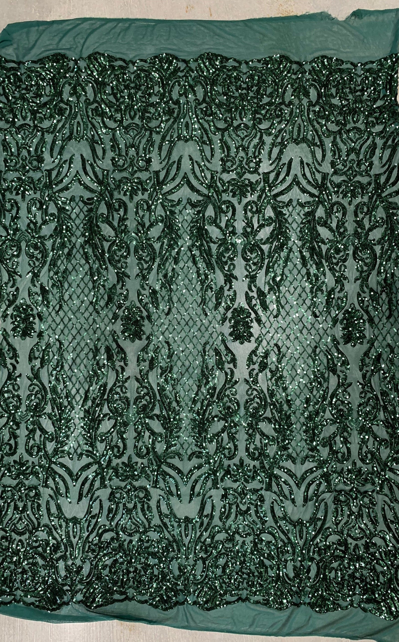 Phoebe HUNTER GREEN Sequins on Mesh Lace Fabric by the Yard - 10062