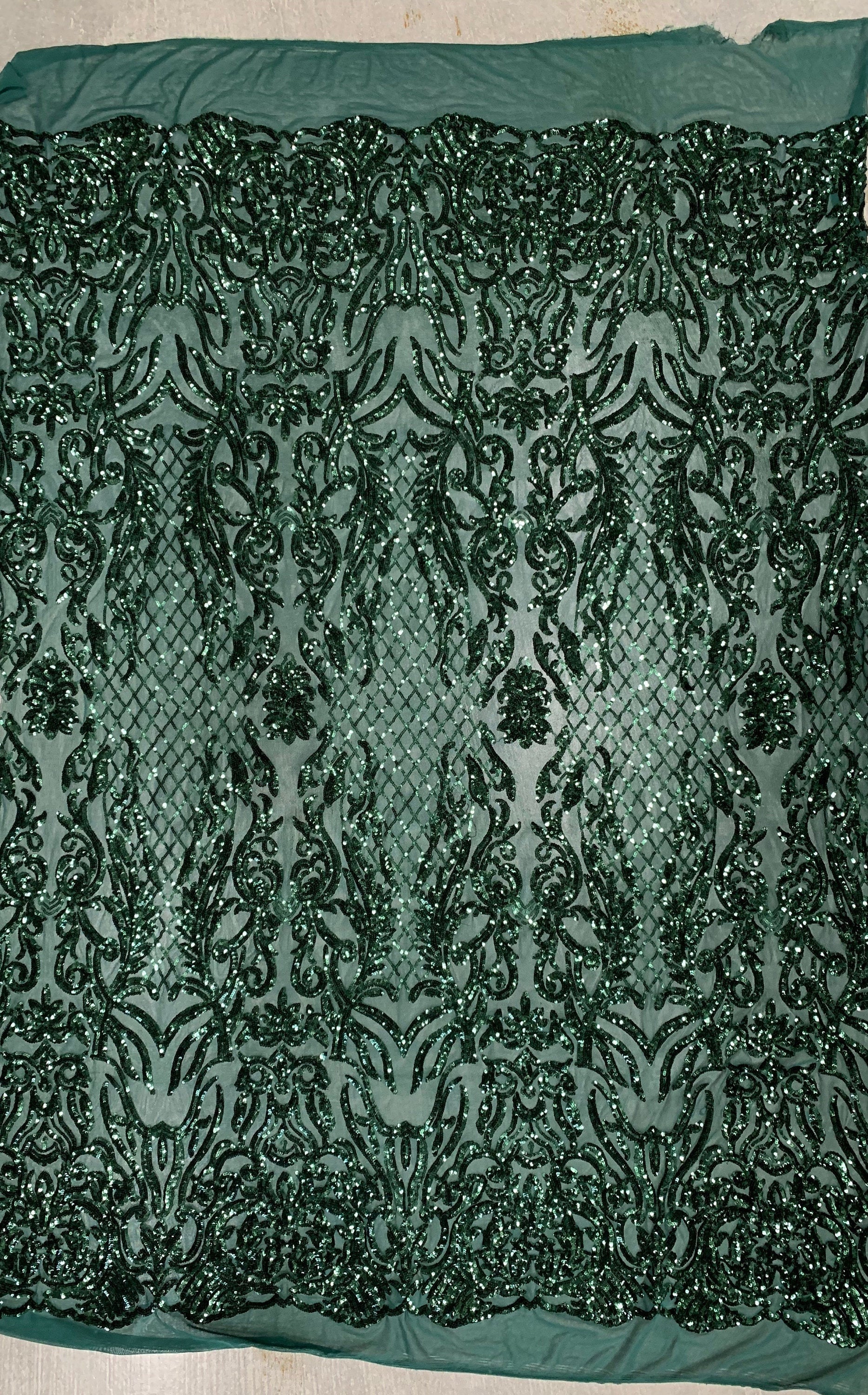 Phoebe HUNTER GREEN Sequins on Mesh Lace Fabric by the Yard - 10062