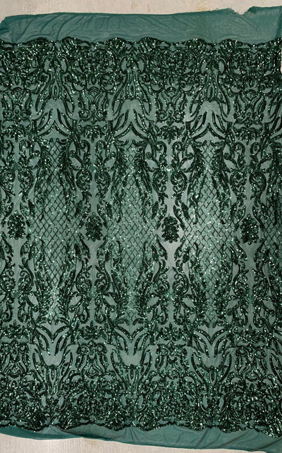Phoebe HUNTER GREEN Sequins on Mesh Lace Fabric by the Yard - 10062