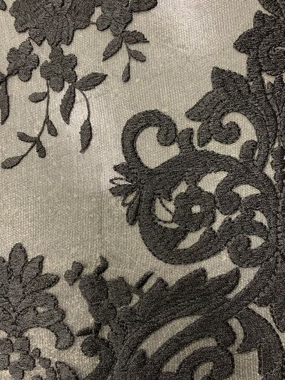 Teagan BLACK Damask Design Embroidered on Mesh Lace Fabric by the Yard - 10027