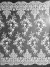 Teagan WHITE Damask Design Embroidered on Mesh Lace Fabric by the Yard - 10027