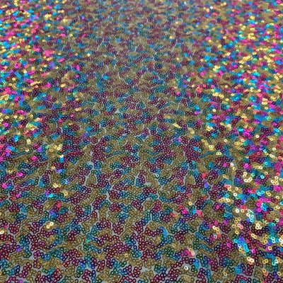 Leila GOLD RAINBOW Sequins on Mesh Fabric by the Yard - 10050