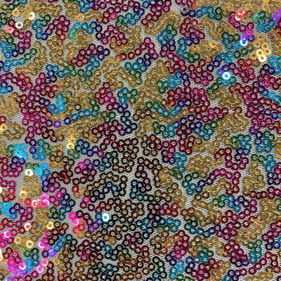 Leila GOLD RAINBOW Sequins on Mesh Fabric by the Yard - 10050