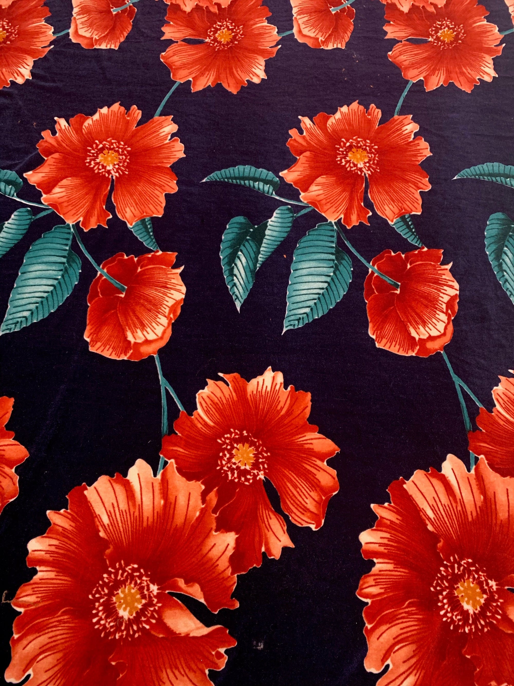 Sutton FLORAL Print 6 on Polyester Stretch Velvet for Bows, Topknot, Scrunchies, Clothes, Costumes, Crafts - 10171