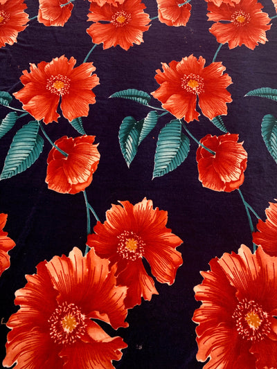 Sutton FLORAL Print 6 on Polyester Stretch Velvet for Bows, Topknot, Scrunchies, Clothes, Costumes, Crafts - 10171
