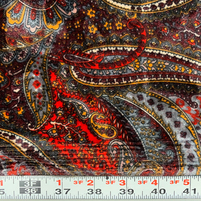 Sutton PAISLEY Print on Polyester Stretch Velvet Fabric by the Yard for Bows, Headwraps, Clothes, Costumes, Crafts - 10171