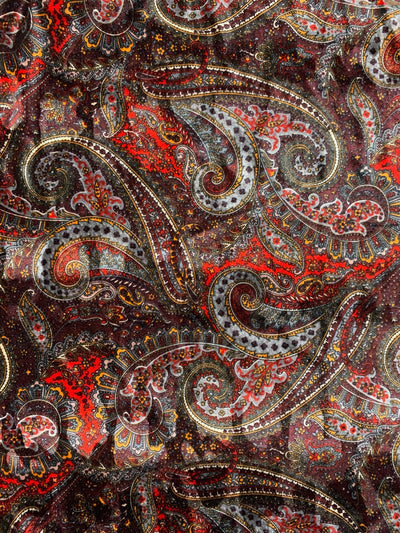 Sutton PAISLEY Print on Polyester Stretch Velvet Fabric by the Yard for Bows, Headwraps, Clothes, Costumes, Crafts - 10171