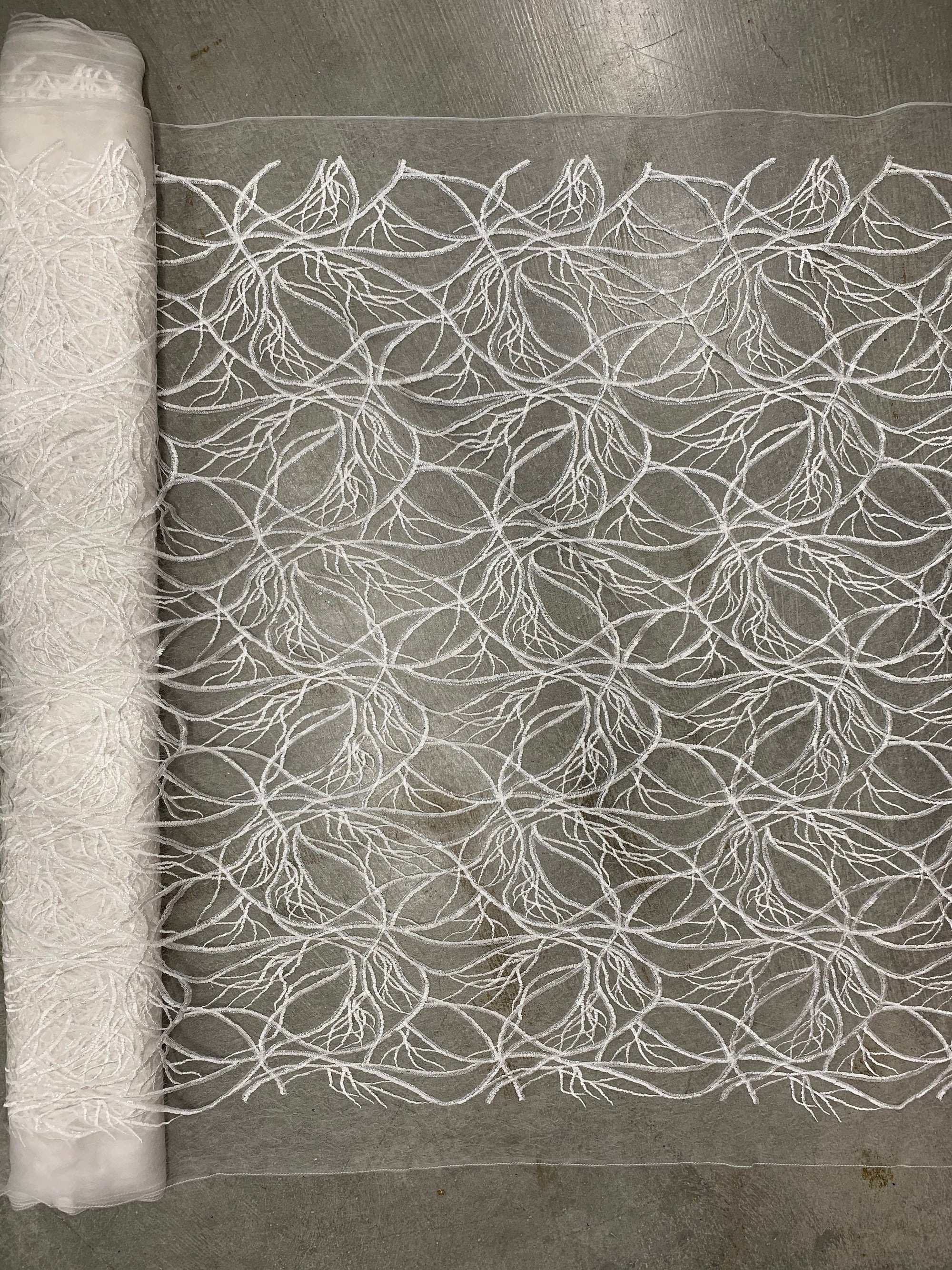 Julie IVORY Polyester Filament Pattern with Sequins on Mesh Lace Fabric by the Yard for Gown, Wedding, Bridesmaid, Prom - 10154