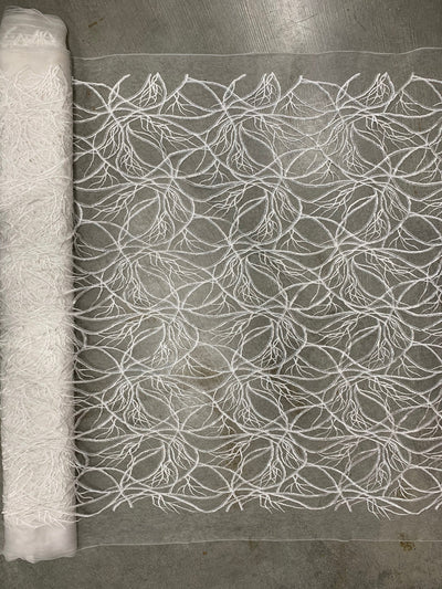 Julie IVORY Polyester Filament Pattern with Sequins on Mesh Lace Fabric by the Yard for Gown, Wedding, Bridesmaid, Prom - 10154