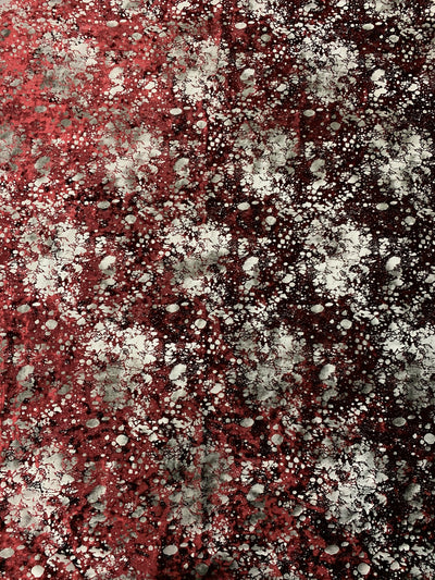 Sutton BURGUNDY Splatter Print on Polyester Stretch Velvet for Bows, Topknot, Scrunchies, Clothes, Costumes, Crafts - 10171