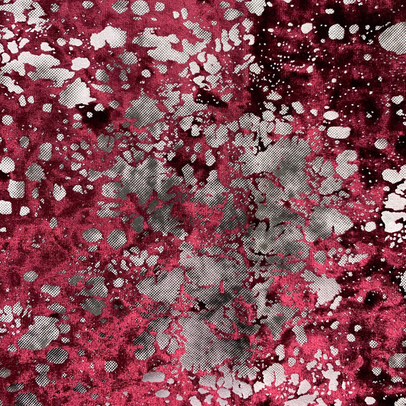 Sutton BURGUNDY Splatter Print on Polyester Stretch Velvet for Bows, Topknot, Scrunchies, Clothes, Costumes, Crafts - 10171