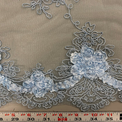 Andrea LIGHT BLUE 3D Floral Matte Corded Embroidery on Mesh Lace Fabric by the Yard - 10016