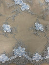 Andrea LIGHT BLUE 3D Floral Matte Corded Embroidery on Mesh Lace Fabric by the Yard - 10016