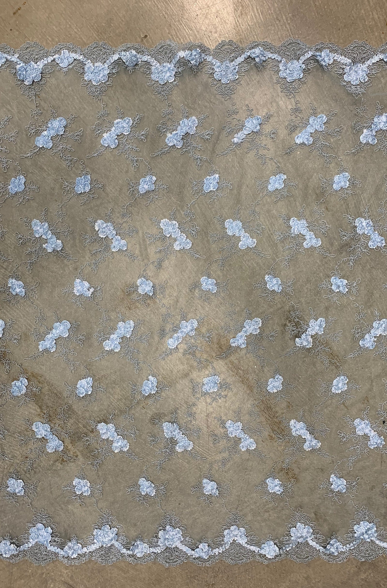 Andrea LIGHT BLUE 3D Floral Matte Corded Embroidery on Mesh Lace Fabric by the Yard - 10016